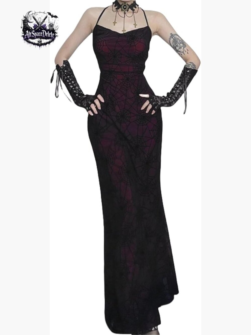 Gothic Floral Bodycon Maxi Dress Spaghetti Strap Backless